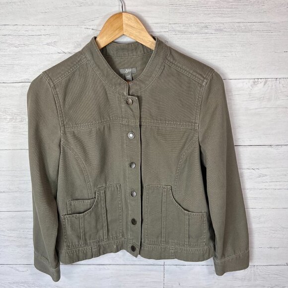 J Jill Jacket Womens Size XSP Olive Green Utility Military Distressed Denim Army - Picture 11 of 13